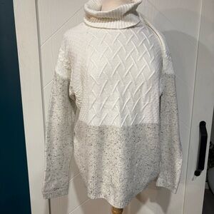 Bellini Textured Knit Turtleneck Ivory and Speckled knit, colorblock cozy cotton